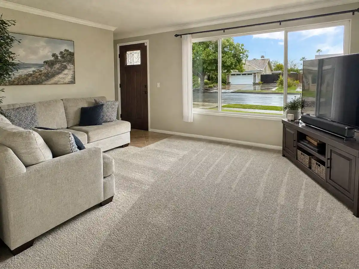Freshly cleaned carpet with the furniture back in place — completed job in Burbank, CA